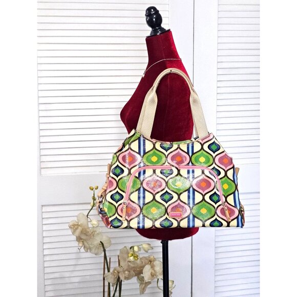 Franco Sarto Women's Multicolor Retro Hippy Vinyl Patterned Tote Large 065 - Picture 2 of 14